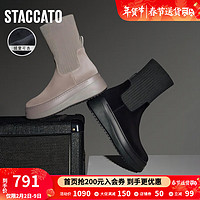 STACCATO 思加图 时尚袜靴弹力靴瘦瘦靴厚底中筒靴女靴子S9930DZ3 绒感杏（单里） 37