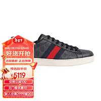古驰（GUCCI）Ace系列男士黑灰色帆布红蓝织带运动鞋 黑灰色 8.5