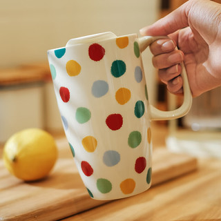 摩登主妇马克杯高颜值郁金香杯子家用喝水高脚陶瓷水杯早餐咖啡杯 波点高脚杯 550ml