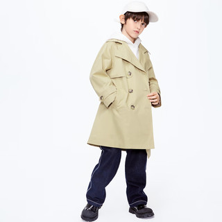 little MO&Co.little moco童装24春装男女童中长款英伦风双排扣风衣外套 卡其色 110/52