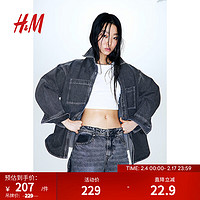 H&M格雷系女装衬衫2024春季大廓形翻领牛仔衬衫1224046 深灰色 170/104A