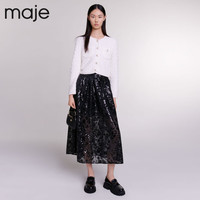 Maje2024早春女装时尚优雅刺绣亮片针织半裙长裙MFPJU01183 黑色 T34