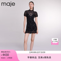 Maje2024早春女装时尚黑色镂空系带针织连衣裙短裙MFPRO03467 黑色 T34