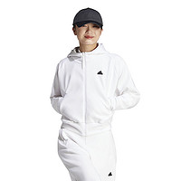 adidas 阿迪达斯 Z.N.E.系列 品牌Logo贴标拉链运动连帽卫衣 女款 白色 IN5133