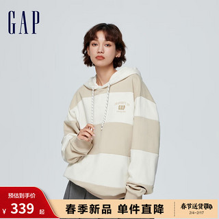 Gap男女装春季2024LOGO撞色条纹抽绳连帽卫衣885518套头上衣 米色 175/96A(L)亚洲尺码