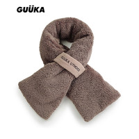 古由卡（GUUKA）潮牌绣花加厚舒棉绒围巾男女同款 冬季保暖百搭围脖时尚 深卡其 均码