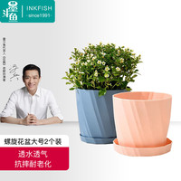 墨斗鱼塑料花盆托盘 仿陶瓷树脂花盆发财树绿萝多肉加厚款白色大号2个