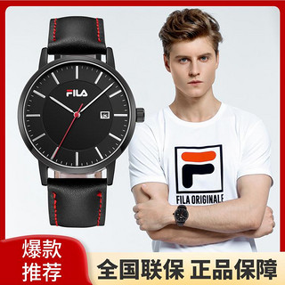 FILA 斐乐 FLM38-793 男款时装腕表 40mm 黑色 黑色 皮革