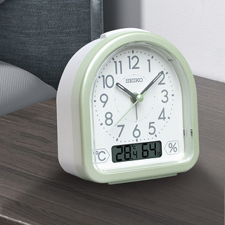 SEIKO日本精工时钟宿舍指针式闹表温湿度功能 贪睡夜灯个性闹钟 珍珠绿色