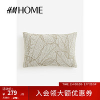 H&M HOME居家布艺靠垫套抱枕套提花梭织拉链装饰靠垫套1214585 浅米色/树叶 尺码00