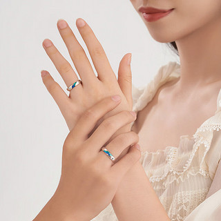 周大生千里江山情侣对银戒珐琅戒指可调节圈口送女友新年礼物