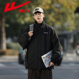 WARRIOR 回力 外套男士秋冬加厚立领夹克拉链双面穿休闲宽松羊羔绒棉服