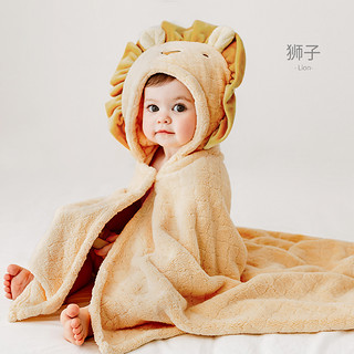 嫚熙婴儿童浴巾新生浴袍超软全棉速干宝宝包被带帽斗篷小萌兽款