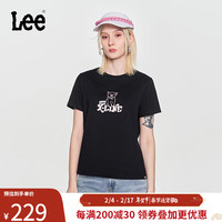 李 Lee24早春新品标准版型猫咪图案印花圆领女短袖T恤潮LWT0082224LE 黑色 S