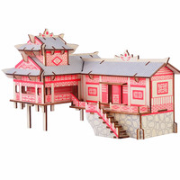 玩控 3d木质拼插立体拼图中国传统古代建筑拼装房子木制模型手工diy 湘西吊脚楼