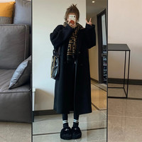 GARNUO赫本风黑色双面羊绒大衣女冬季高级感小个子羊毛呢外套 黑色 M【111-130斤】