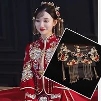 QVNL秀禾服中式新娘服新娘丝绒奢华款婚纱礼服敬酒服高级嫁衣 对凤绸缎款+头饰 2XL