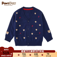 PawinPaw卡通小熊童装2024年春季新款男宝宝棉羊毛学院风针织开衫 M/Grey麻灰色/18 090