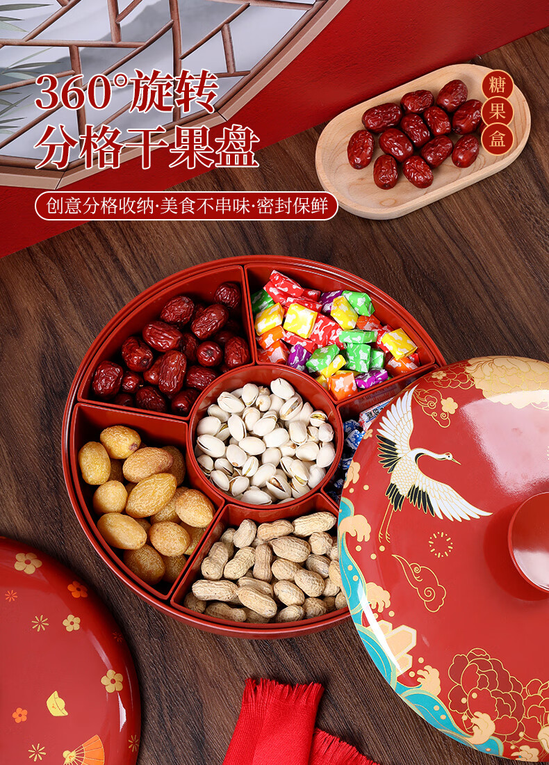 好媳妇新中式国风过年干果盘摆件家用客厅新年糖果零食收纳盒瓜子坚果盒国潮旋转果盒-仙鹤【报价价格评测怎么样】-什么值得买
