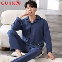 古今 GUJIN@睡衣男士秋冬季2023纯棉夹层加厚休闲大码可外穿家居服