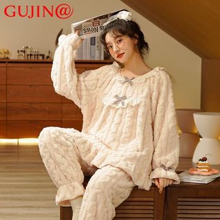 古今 GUJIN@法兰绒睡衣女冬季长袖加厚保暖家居服甜美两件套