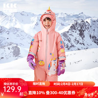 kocotreeKK树儿童滑雪服连体男童女孩宝宝滑雪装备保暖棉服秋冬季防风外套 粉色独角兽 S码:4-7岁;身高105-115cm