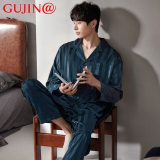 古今 GUJIN@2023男士睡衣长袖春秋季冰丝薄款凉感可外穿家居服套装