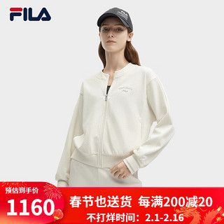 FILA 斐乐官方女士针织长袖外套2024春新款时尚简约休闲宽松上衣 玉兔白-IV 1