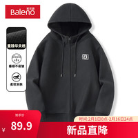 班尼路男士开衫卫衣男连帽拉链青少年字母印花美式休闲外套上衣显瘦 【华夫格】-黑#MBB白框X M