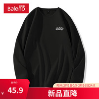 班尼路220G重磅纯棉t恤男长袖美式复古简约字母印花宽松大码设计感内搭 【纯棉】-