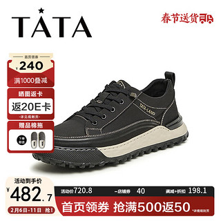 他她（TATA）2024夏时尚百搭厚底男休闲鞋VFW01BM4 黑色 38