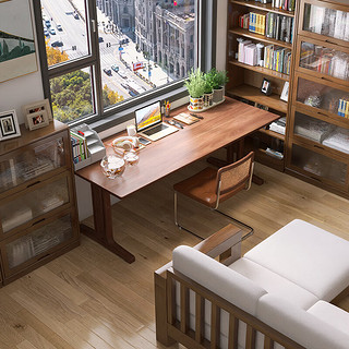 良工黑胡桃书桌实木办公桌去客厅化大长桌子工作台办公桌餐桌 2.4米长桌