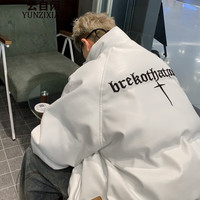 云自闲美式潮牌PU皮棉服男外套男冬季加厚棉衣宽松羽面包绒服男士棉袄 白色 XL(体重130-150斤)