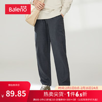 班尼路(Baleno)秋冬休闲裤男复古格子法兰绒裤子简约纯棉直筒黑色长裤 046E L