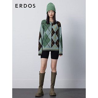 ERDOS【善+系列】动物刺绣卷边加厚保暖羊绒针织圆顶优雅女帽子 丝绒绿 52cm
