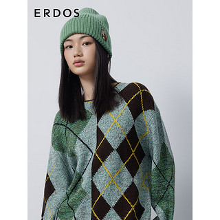 ERDOS【善+系列】动物刺绣卷边加厚保暖羊绒针织圆顶优雅女帽子 丝绒绿 52cm