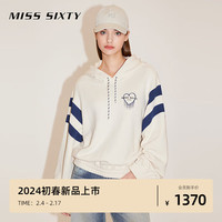 MISS SIXTY2024春季卫衣女连帽抽绳个性运动风拼色爱心印花 米白 XS