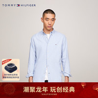 TOMMY HILFIGER 24春季男装纯棉牛津纺休闲通勤小格纹合身版衬衫33763 蓝白格纹0MT M (:135-150斤)