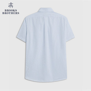 布克兄弟（BrooksBrothers）男士棉质竖条纹短袖免烫正装衬衫 B485-蓝色 14H