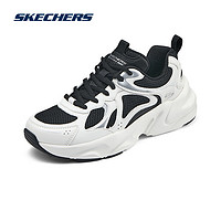 斯凯奇Skechers男女同款老爹鞋绑带运动鞋厚底增高设计感117368 118325 黑色/白色/BKW(女) 36.5