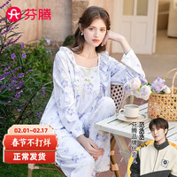 芬腾睡衣女纯棉2024年春季花卉印花固边圆领可外穿休闲长袖家居服套 浅紫 M