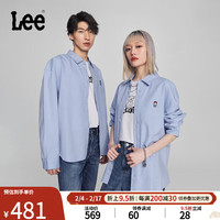 李 Lee24早春新品舒适版翻领X-crew图案蓝色男女同款长袖衬衫A06352 蓝色（尺码偏大，拍小一码）