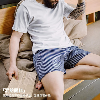 马登 MADEN工装 美式休闲格子短裤宽松薄款平角阿罗裤大裤衩居家五分裤男夏 藏青格 M