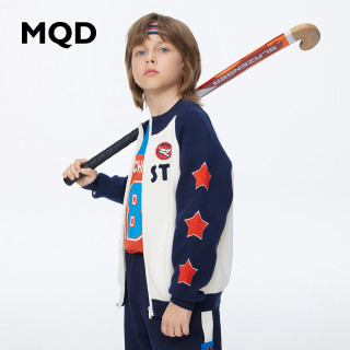 MQD 马骑顿 童装男童学院风毛衣开衫23冬半高领撞色图案时髦口袋外套