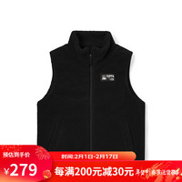 卡帕(Kappa)羊羔绒马甲男女冬加棉立领马夹保暖背心 黑色-990 S