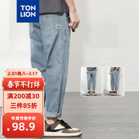 唐狮 TONLION男小标锥形小直筒牛仔长裤WP 浅蓝 32