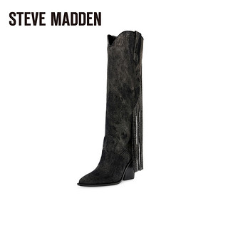 史蒂夫·马登 STEVE MADDEN /思美登冬流苏超高跟长筒西部靴女 BRAVADOS 黑色 34