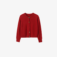 Basic House/百家好新年红色穿搭百搭时尚气质宽松毛衣针织开衫女冬季 红色 M105-125斤
