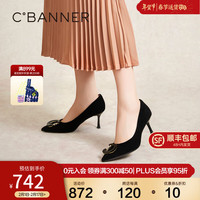 C.BANNER 千百度 羊皮细高跟鞋2024春季尖头单鞋女 黑色 34