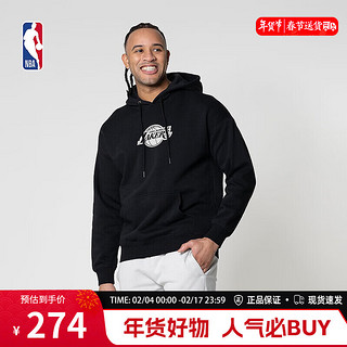 NBA 湖人队 詹姆斯 穿梭系列男子秋冬运动休闲连帽加绒卫衣外套 黑色 S